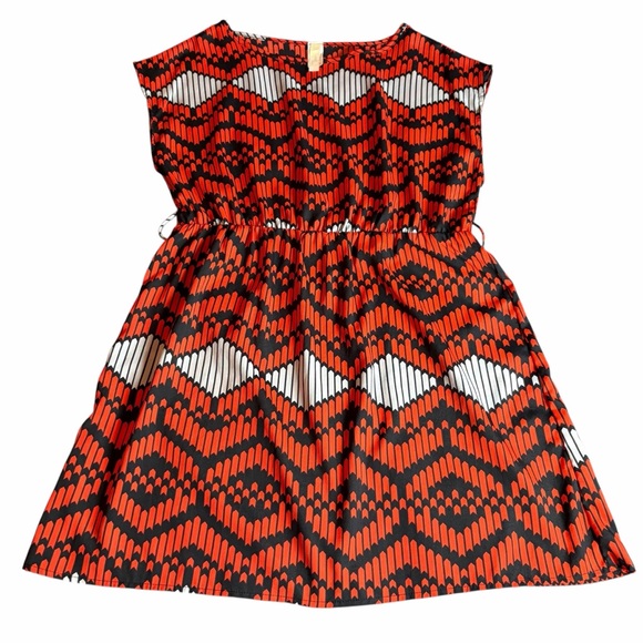 TINI LILI GEOMETRIC RED BLACK WHITE DRESS SIZE LARGE - Picture 2 of 9